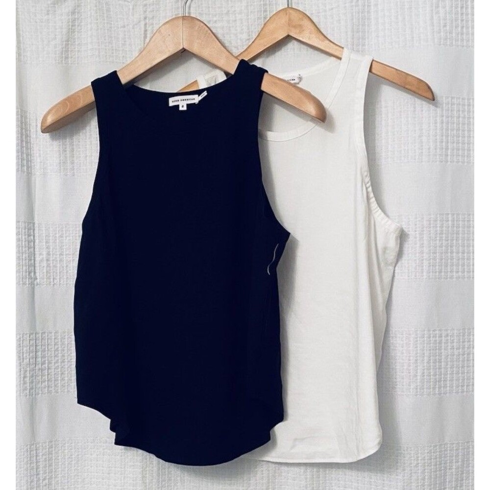 (2) Women’s ‘Good American’ White & Black Rayon/Poly Blend tank top Size 2